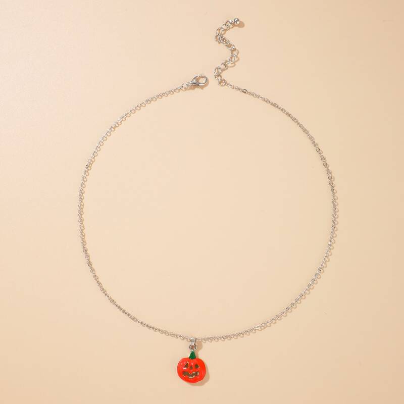 

Halloween Pumpkin Pendant Chain Necklace, Silver