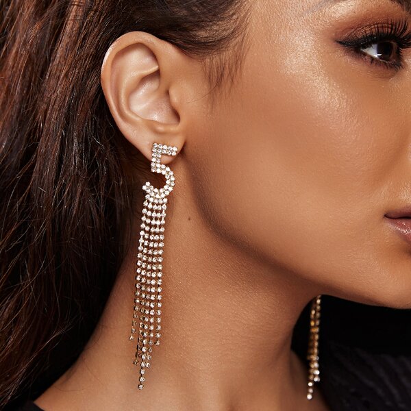 

Rhinestone Number Decor Earrings, Silver