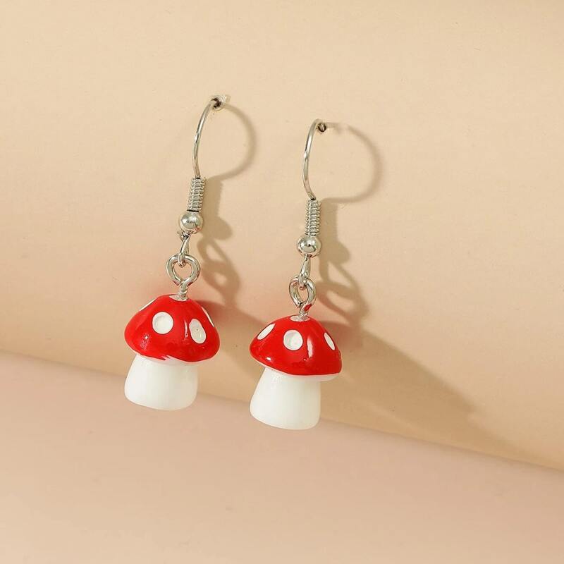 

Mushroom Drop Earrings, Red