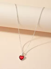 愛心掛飾項鍊 - 紅色 - 查看 1