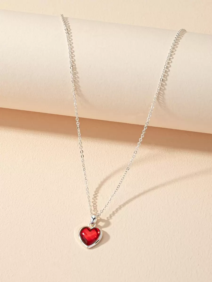 愛心掛飾項鍊 - 紅色 - 查看 1