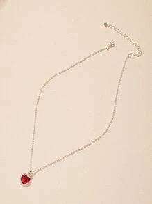 愛心掛飾項鍊 - 紅色 - 查看 2