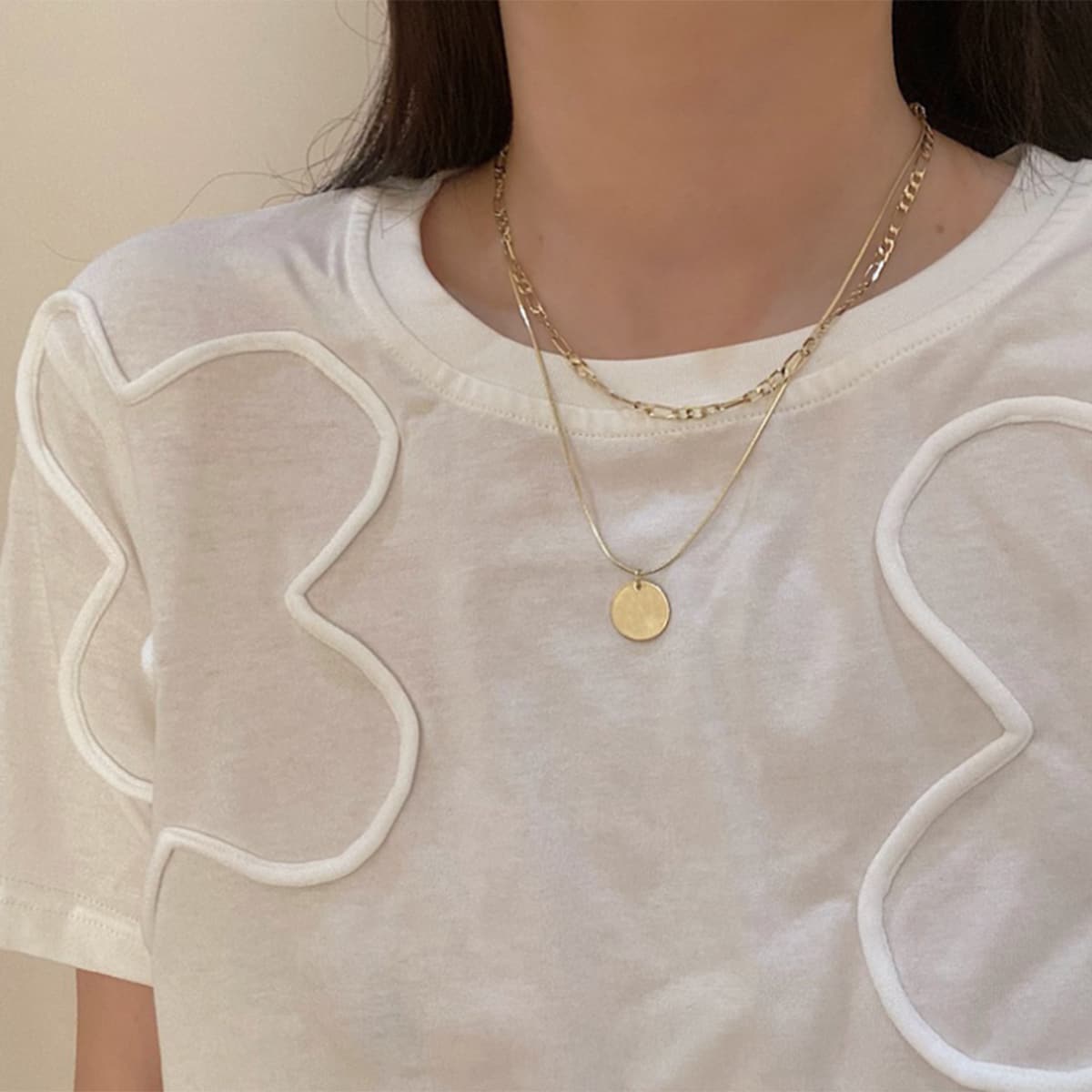 

Disc Decor Layered Chain Necklace, Gold