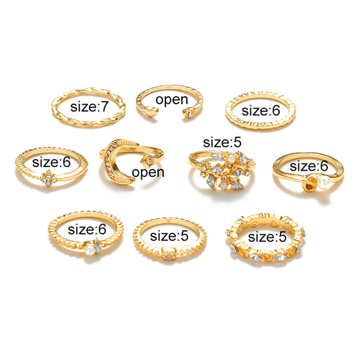 

10pcs Rhinestone Decor Ring, Gold