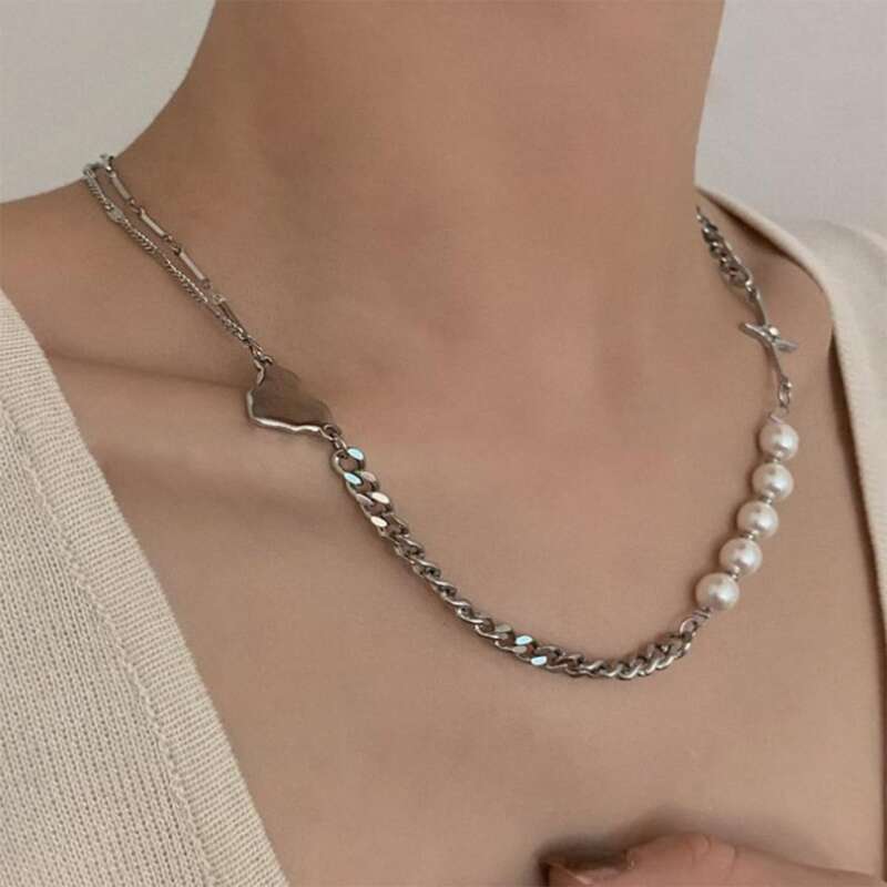 

Faux Pearl Decor Chain Necklace, Silver