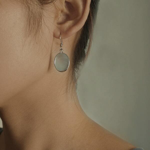 

Oval Drop Earrings, Silver
