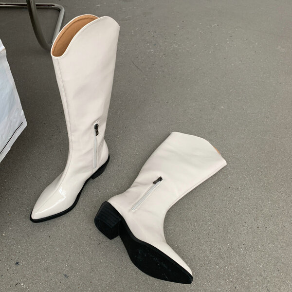 

Minimalist Side Zip Knee Boots, White