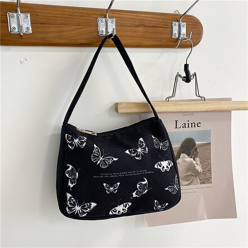 

Butterfly Graphic Shoulder Bag, Black