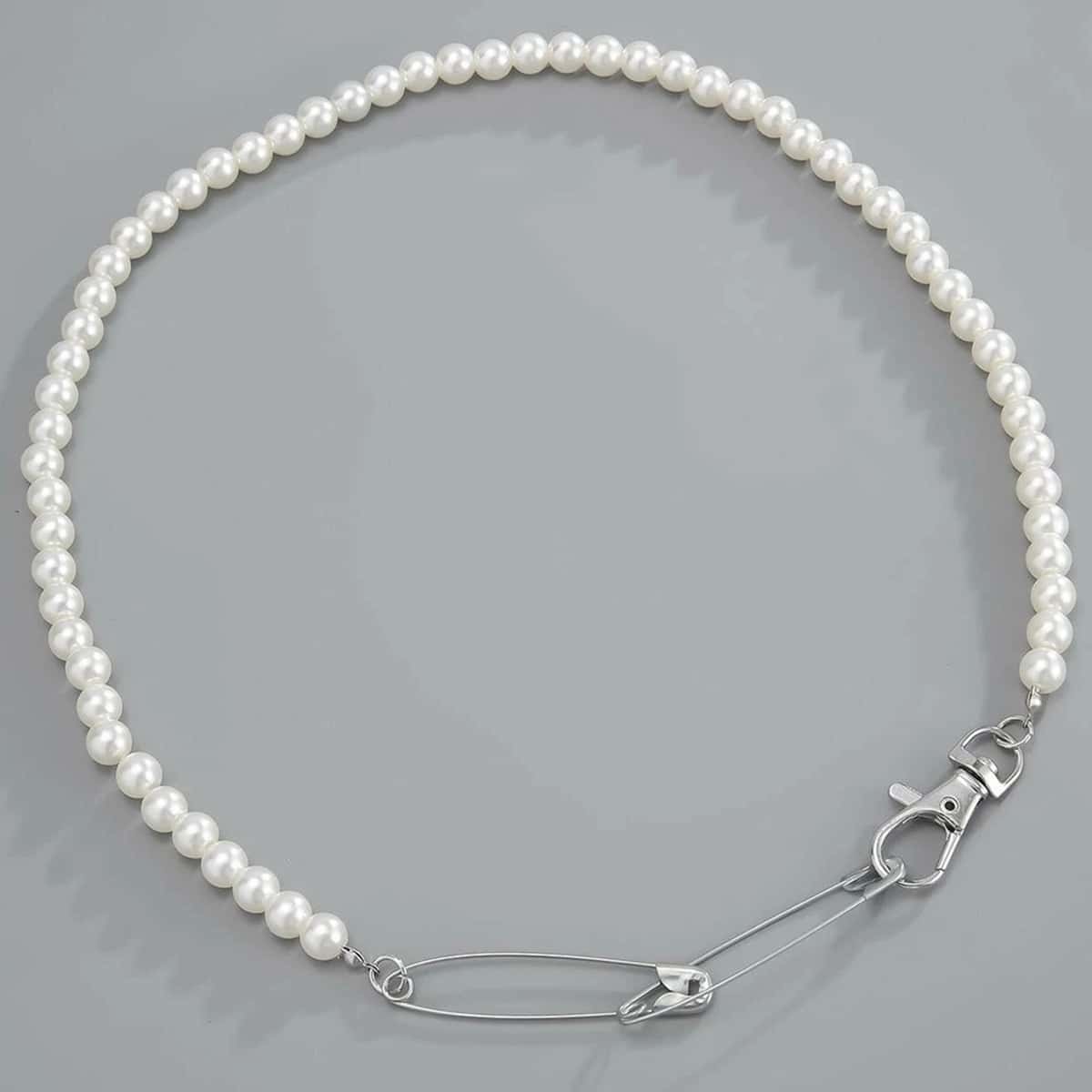 

Faux Pearl Beaded Necklace, Silver