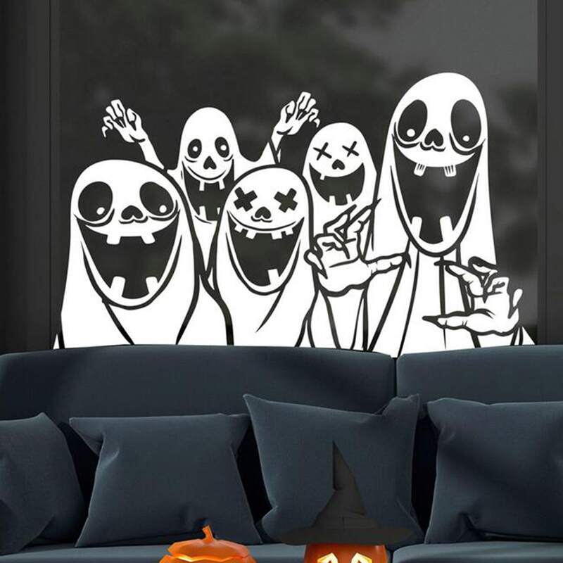 

1pc Halloween Ghost Print Wall Sticker, White