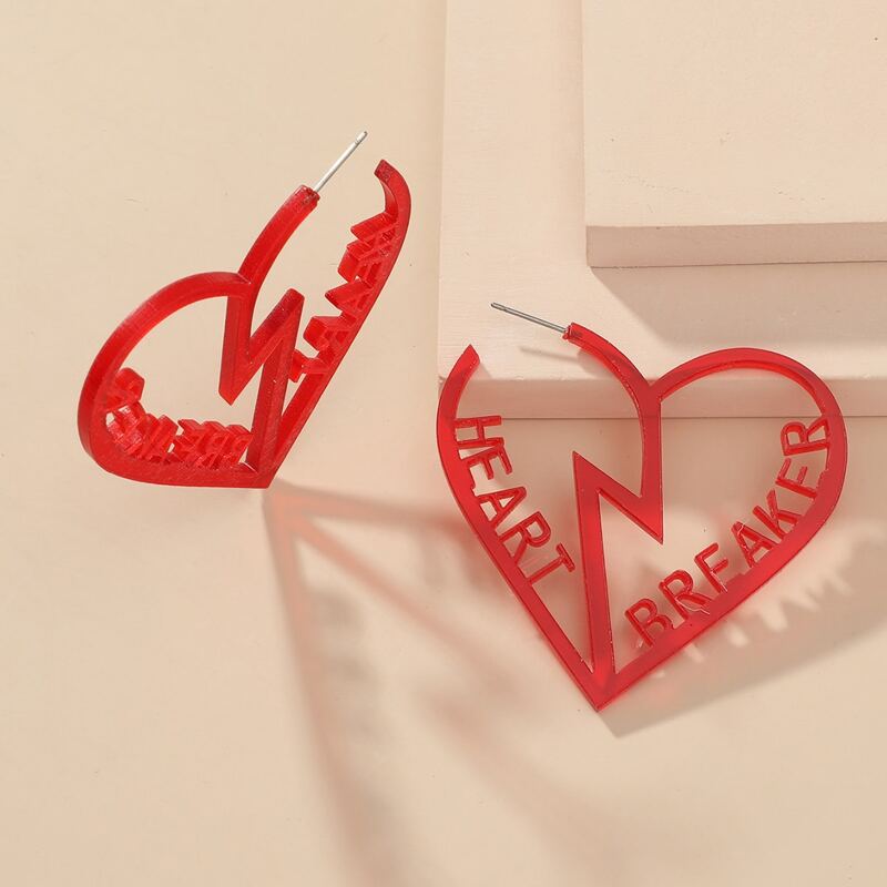 

Heart Decor Earrings, Red