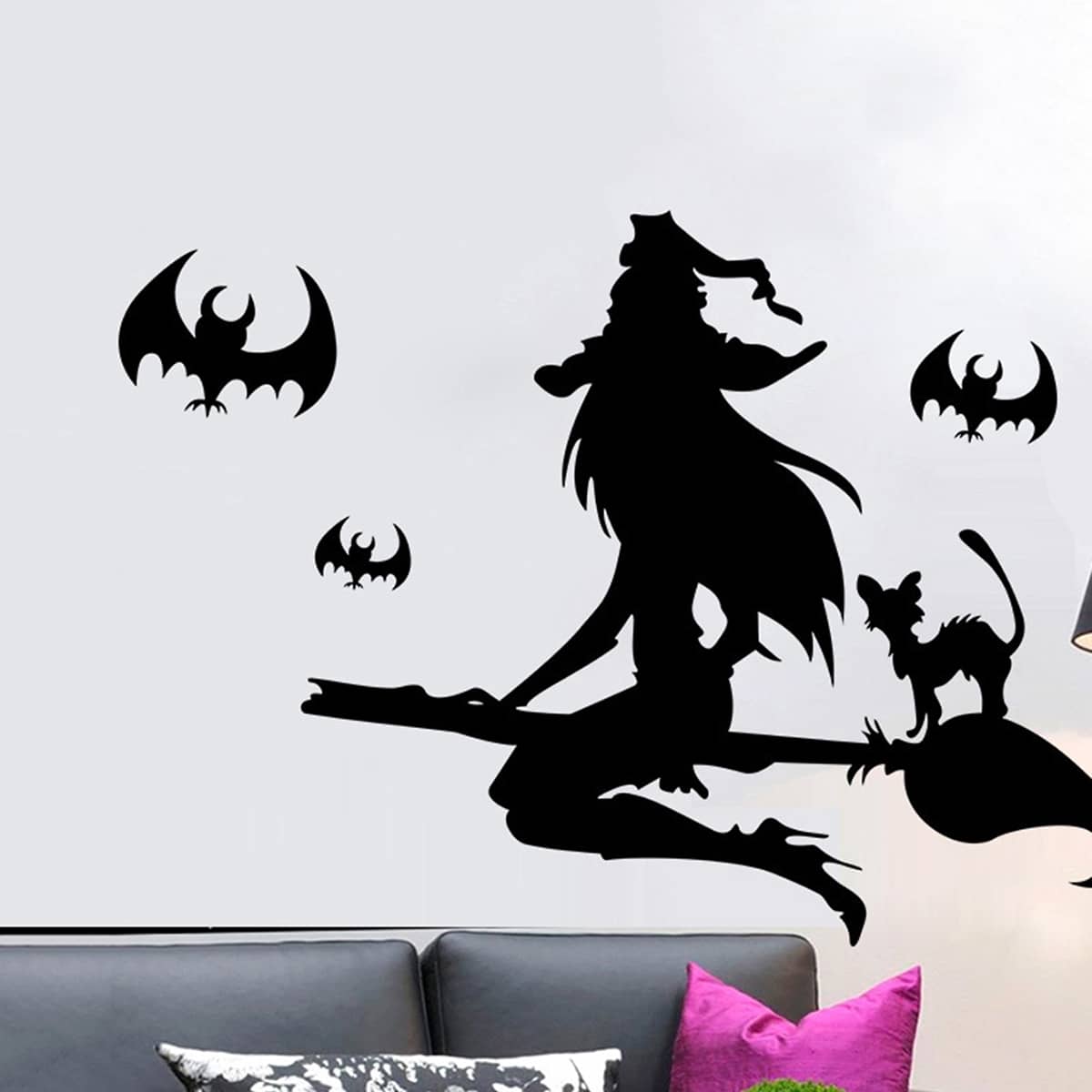 

1pc Halloween Witch Print Wall Sticker, Black