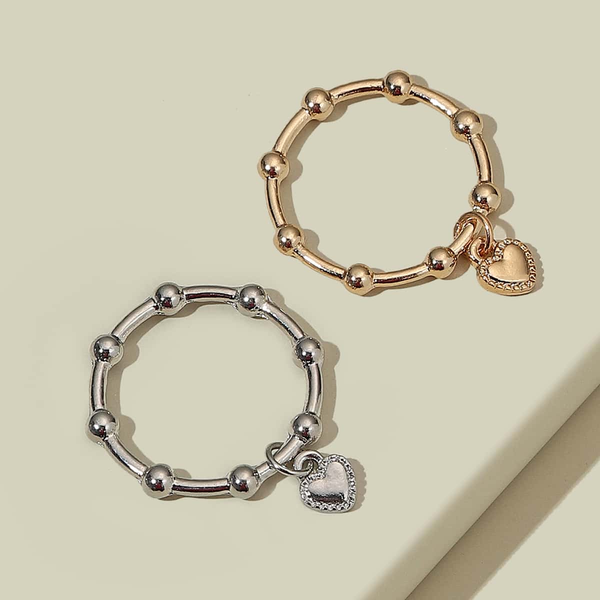 

2pcs Heart Decor Ring, Multicolor