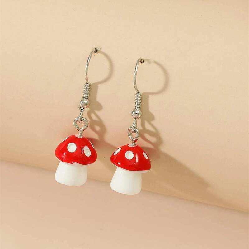 

Mushroom Drop Earrings, Red