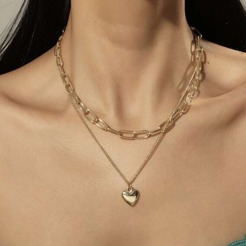 

Heart Decor Layered Chain Necklace, Gold