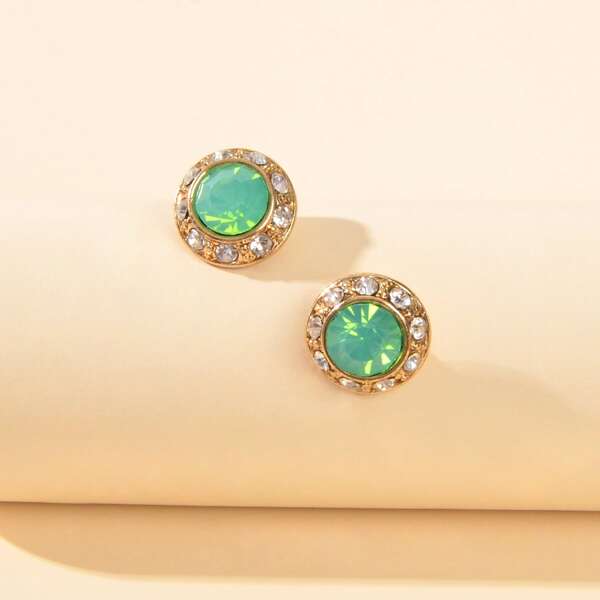 

Rhinestone Decor Stud Earrings, Green