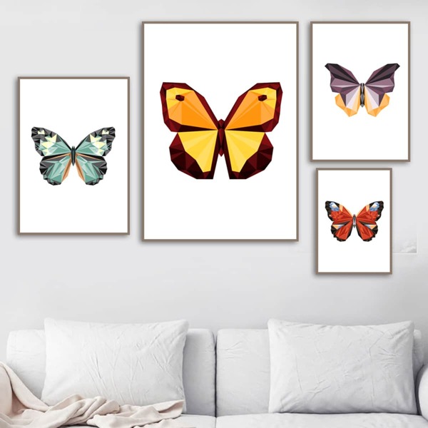 

4pcs Butterfly Print Unframed Painting, Multicolor