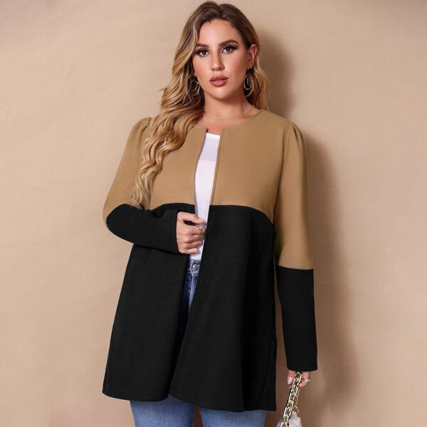 

Plus Two Tone Puff Sleeve Overcoat, Multicolor