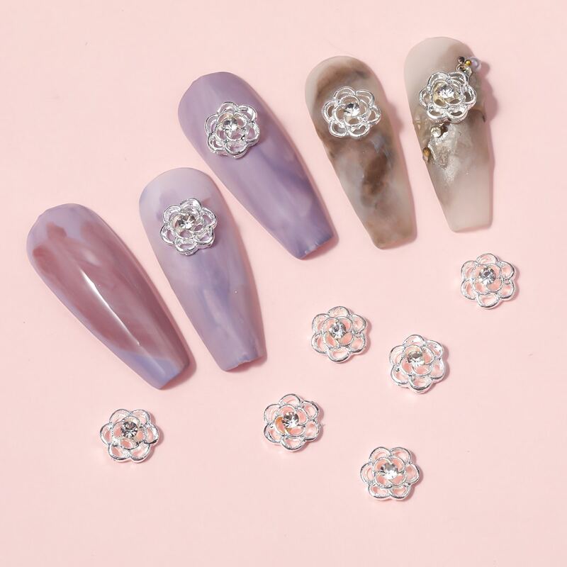 

10pcs Floral Design Nail Art Decoration, Silver