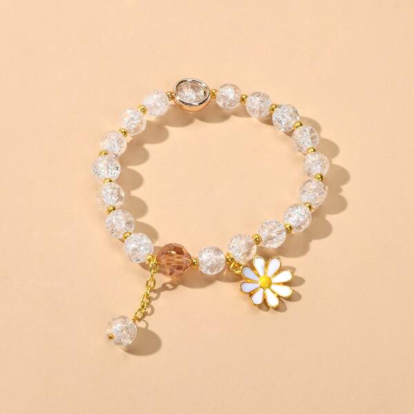 

Flower Charm Beaded Bracelet, White