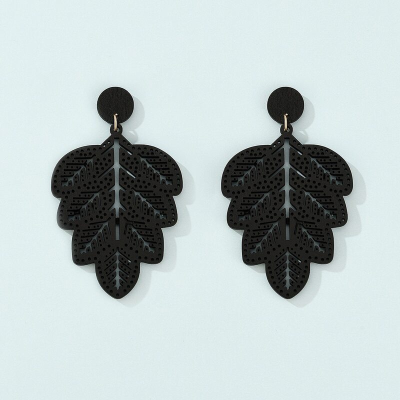 

Leaf Drop Earrings, Black