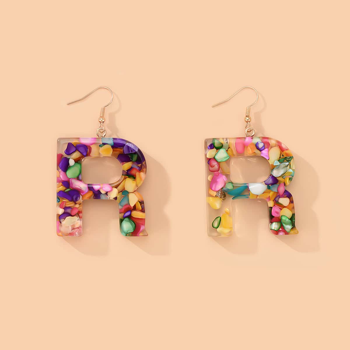 

Letter Design Drop Earrings, Multicolor