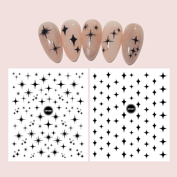

2sheets Star Pattern Nail Art Sticker, Black