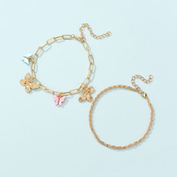 

2pcs Butterfly Charm Anklet, Gold