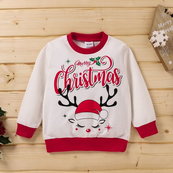 

Baby Unisex Christmas Print Round Neck Sweatshirt, White