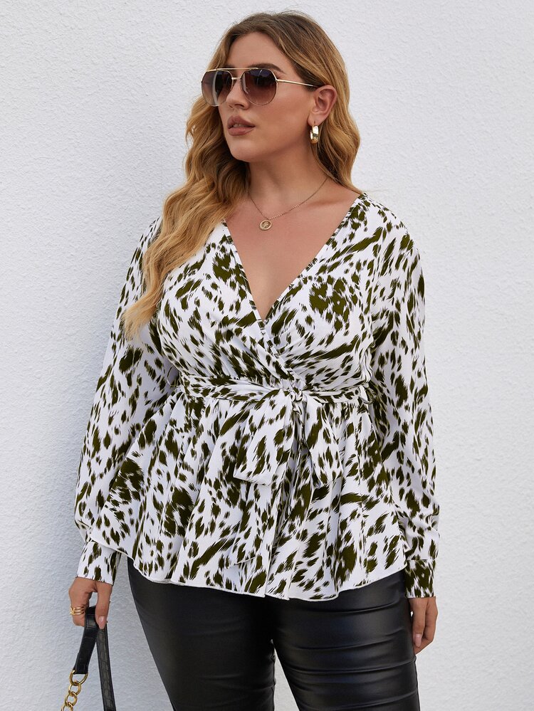 Blusa con estampado con cinturón - Multicolor - Ver 5