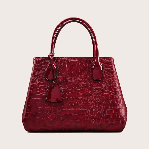 

Croc Embossed Top Handle Tote Bag, Burgundy