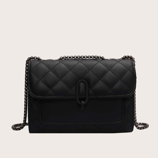 

Quilted Flap Chain Shoulder Bag, Black