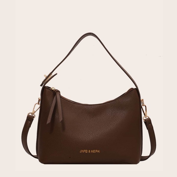 

Litchi Embossed Zip Shoulder Bag, Chocolate brown
