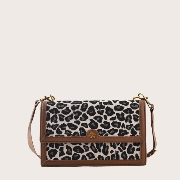 

Leopard Pattern Flap Square Bag, Multicolor