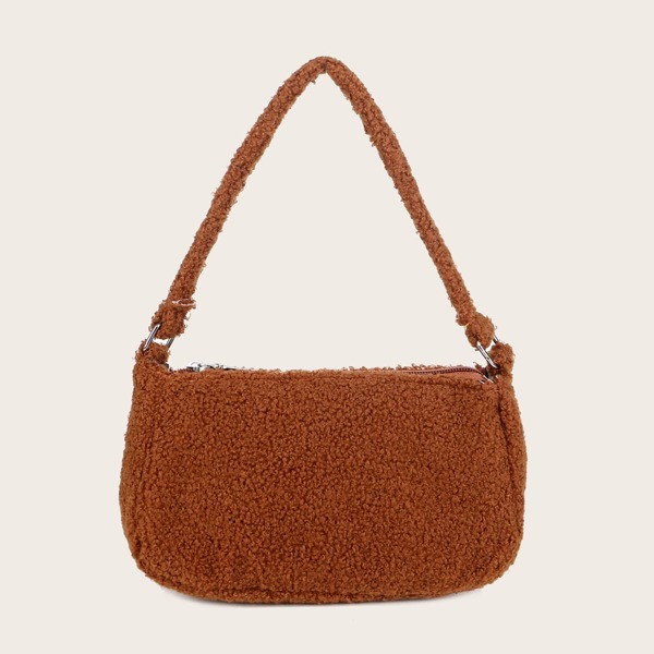 

Minimalist Fluffy Baguette Bag, Rust brown