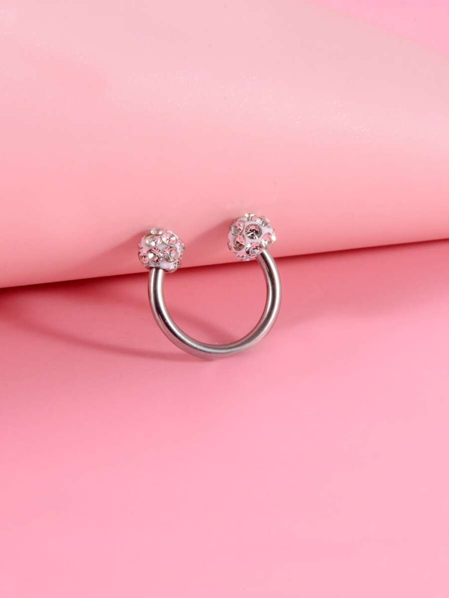 Stainless Steel, Rhinestone Decor Nose Ring For Women And Men, Punk Piercing, A Fashionable Body Jewelry Gift For Any Occasion - Silver - View 1