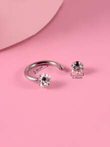 Stainless Steel, Rhinestone Decor Nose Ring For Women And Men, Punk Piercing, A Fashionable Body Jewelry Gift For Any Occasion - Silver - View 3