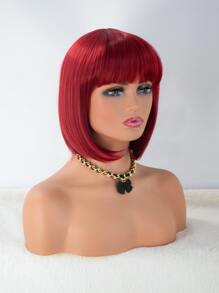 Short Wig With Bangs - Burgundy - View 4