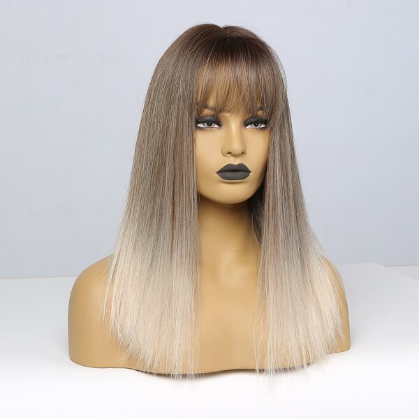 

Ombre Long Straight Wig With Bangs