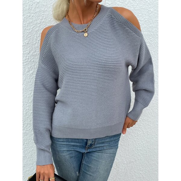 

Solid Cold Shoulder Sweater, Grey