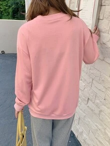 Astronaut & Letter Graphic Drop Shoulder Pullover - Baby Pink - View 2