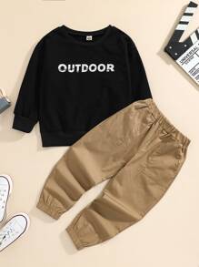 SHEIN Sweatshirt Et Pantalon Graphiques Avec Lettres Pour Jeune Garçon