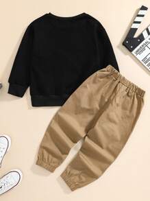 SHEIN Sweatshirt Et Pantalon Graphiques Avec Lettres Pour Jeune Garçon