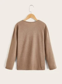 SHEIN Boys Notch Neck Button Detail Tee - Mocha Brown - View 2