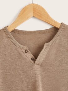 SHEIN Boys Notch Neck Button Detail Tee - Mocha Brown - View 3