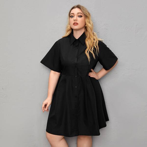 

Plus Solid Smock Dress, Black