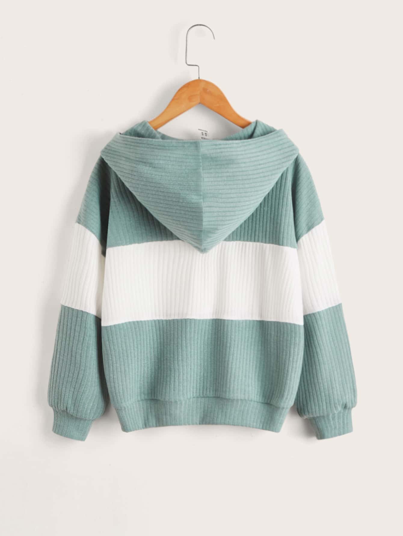 Tween Girl Fashionable Hooded Casual Color Block Knit Sweatshirt