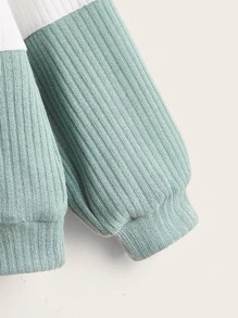 SHEIN Tween Girl Fashionable Hooded Casual Color Block Knit Hoodie