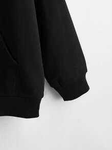 Flirla 大碼素色前拉鏈口袋細節運動衫 - 黑色 - 查看 3