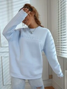 SHEIN Unity Sudadera con bordado de slogan de hombros caídos - Celeste - Ver 3